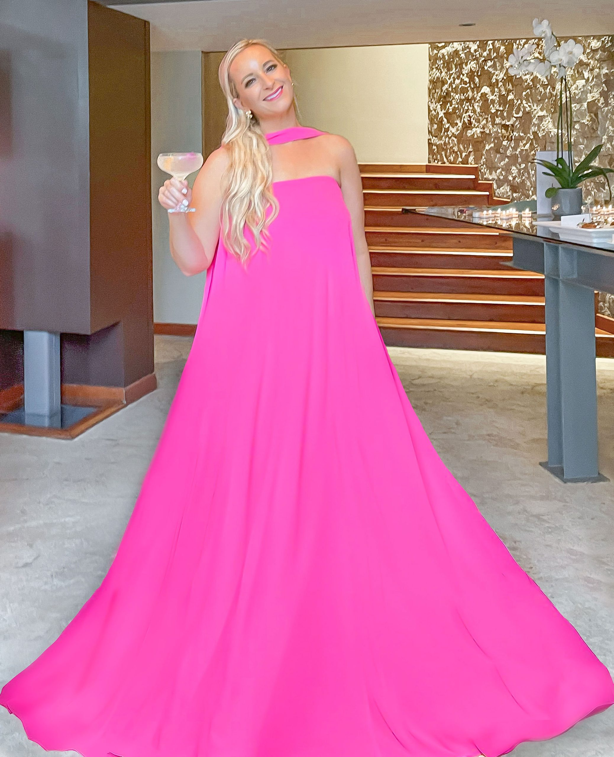 pink wedding guest dress
