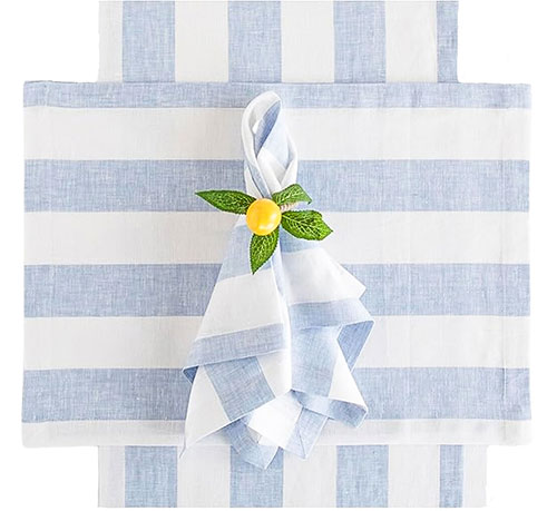 blue and white striped table runner